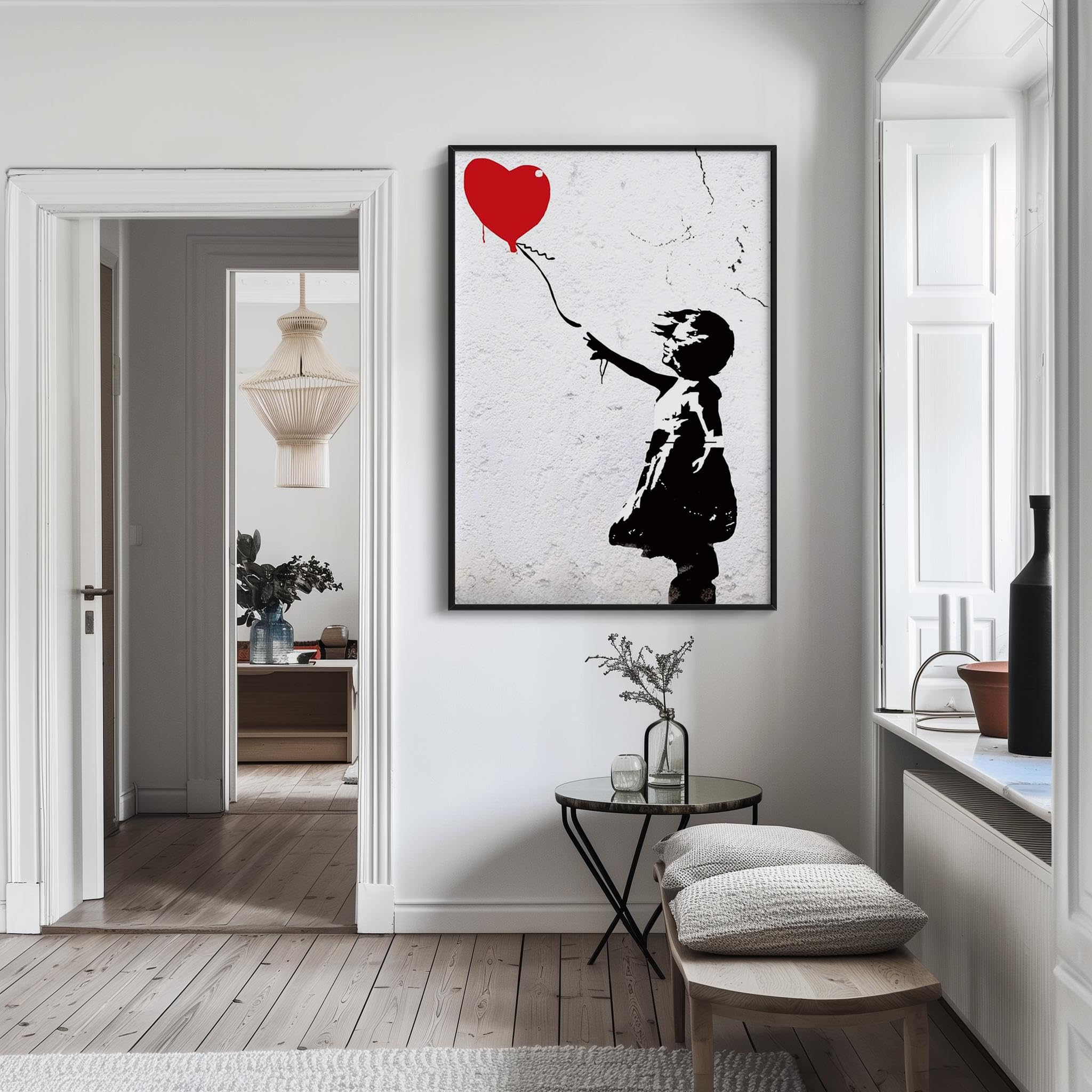 18meng Art Bilder Leinwand Banksy Ballon Mädchen 140x80 cm Wandbild Graffiti Streetart Leinwandbild Groß XXL Kunstdruck Poster für Wohnzimmer Schlafzimmer Büro Wanddeko Leinwand Pictures Mit Rahmen