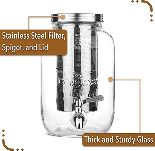 Miniatura 3 de BTAT - Cafetera de café frío, dispensador de bebidas de tarros Mason de 1 galón, cafetera fría de un galón, cafetera de té helado, jarra de café