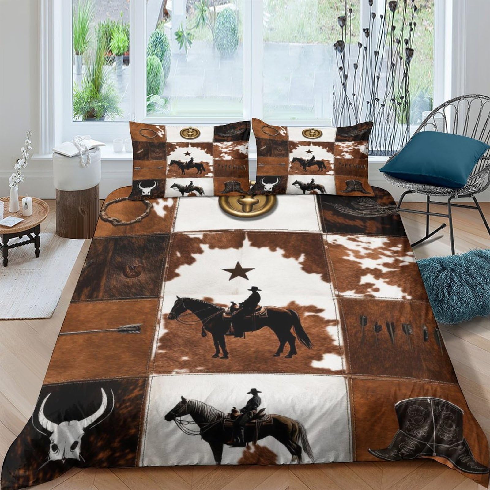 Ctjqhvkz Style-1 3D Printed Western Cowboy Fitted Sheet Microfiber Soft Brown Farmhouse Rodeo Bed Cover For Bedroom Guest Room Decor Single（135X200cm）