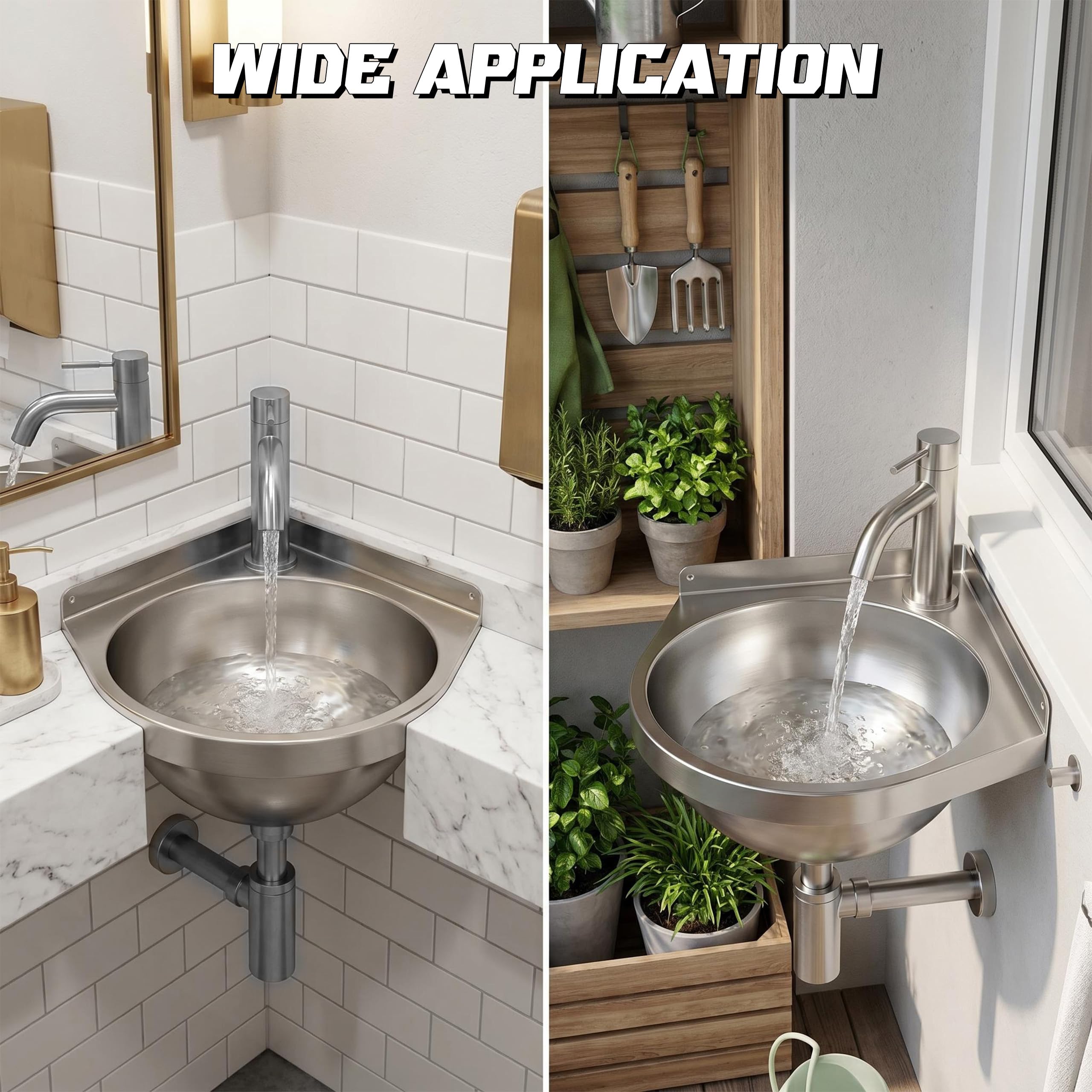 Lavabo de esquina de acero inoxidable con grifo, lavabo de acero inoxidable para autocaravana, lavabo triangular, lavabo de mano, lavabo de pared para baño, caravana, barco, inodoro, garaje