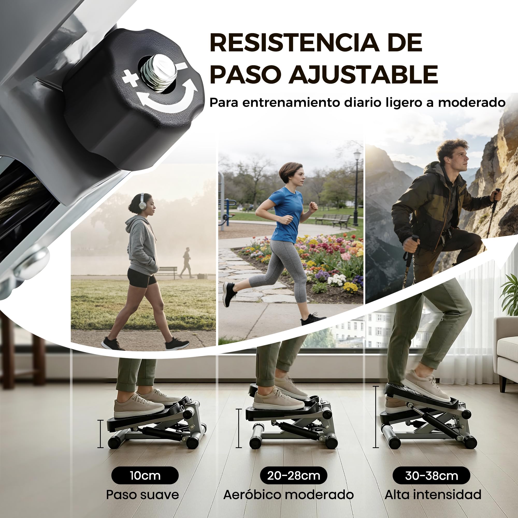 Niceday Mini Stepper Fitness casa, Stepper Vertical 2 en 1 con Cuerdas elásticas, Entrenador de piernas y Brazos con Pantalla LCD, Dispositivo de Entrenamiento hasta 100 kg