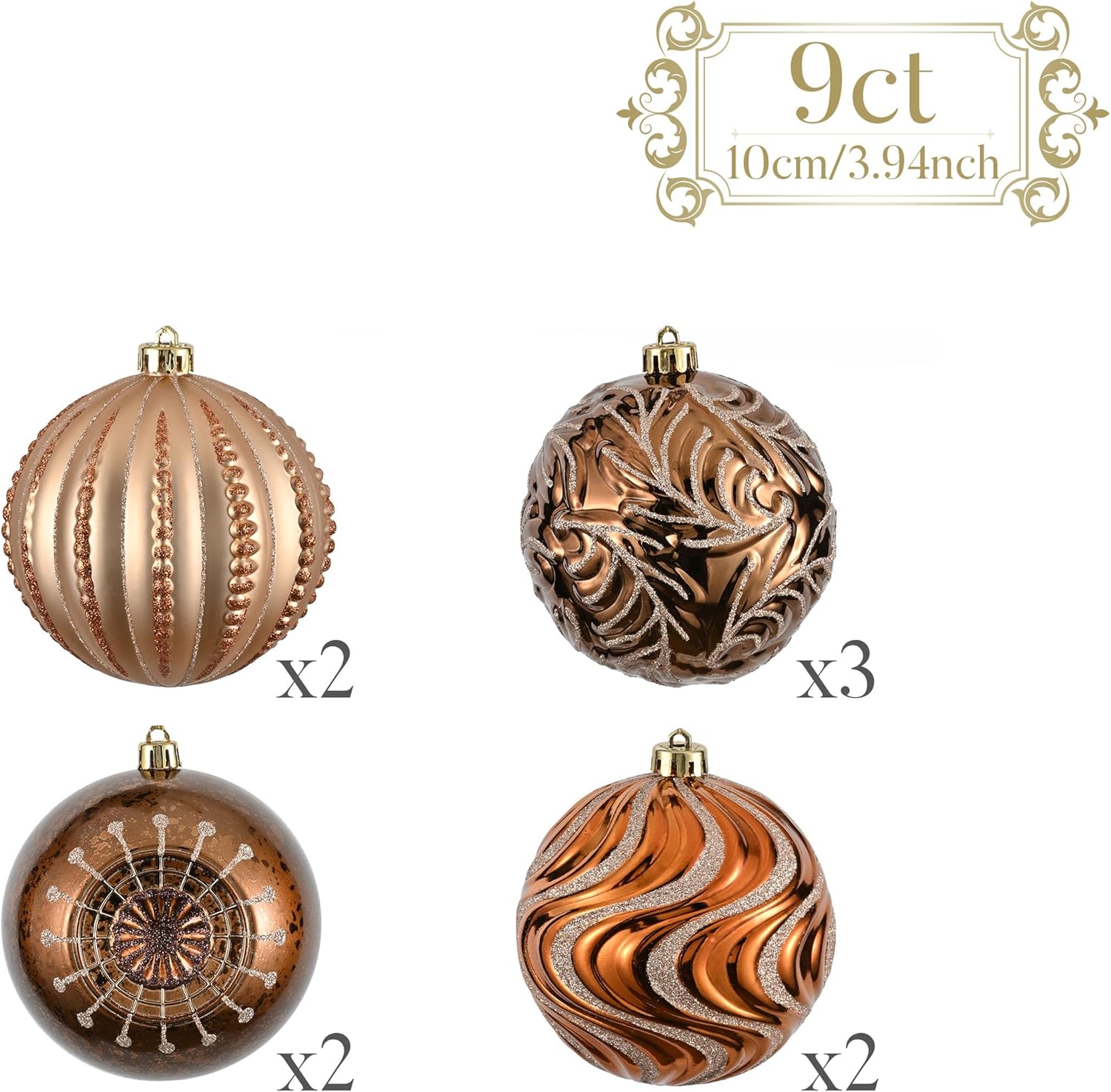 Valery Madelyn Lighted Christmas Angel Tree Topper with Timer&Christmas Ball Ornaments, 9ct Bronze Copper and Gold Shatterproof Fall Christmas Tree Decorations Set（2 Items Buddle