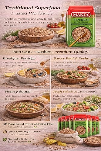 Miniatura 4 de Makfa Granos de trigo sarraceno de alta calidad de 28.22 oz28.2 onzas, producto Kosher sin OMG, Grechka ideal para dieta de pérdida de peso (paquete
