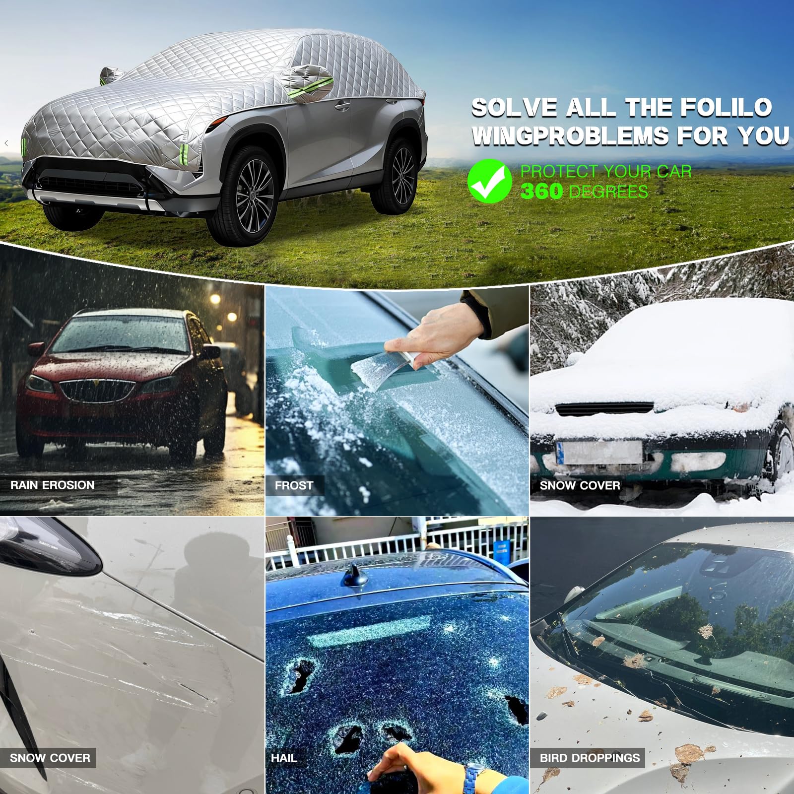 Telo Copriauto Antigrandine per Toyota Corolla Cross 2022-2026,Telo Antigrandine per Auto Ispessito,Telo Copriauto Da Esterno,Mezza Copertura per Macchina Impermeabile Antigrandine
