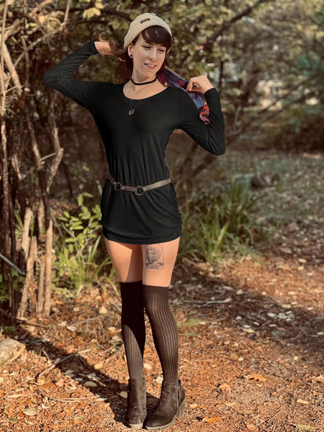 TORARY Women's 2025 Casual Long Sleeves Slim Fit Crew Neck Ruched Tunic Top T-Shirt Dress - Image 3