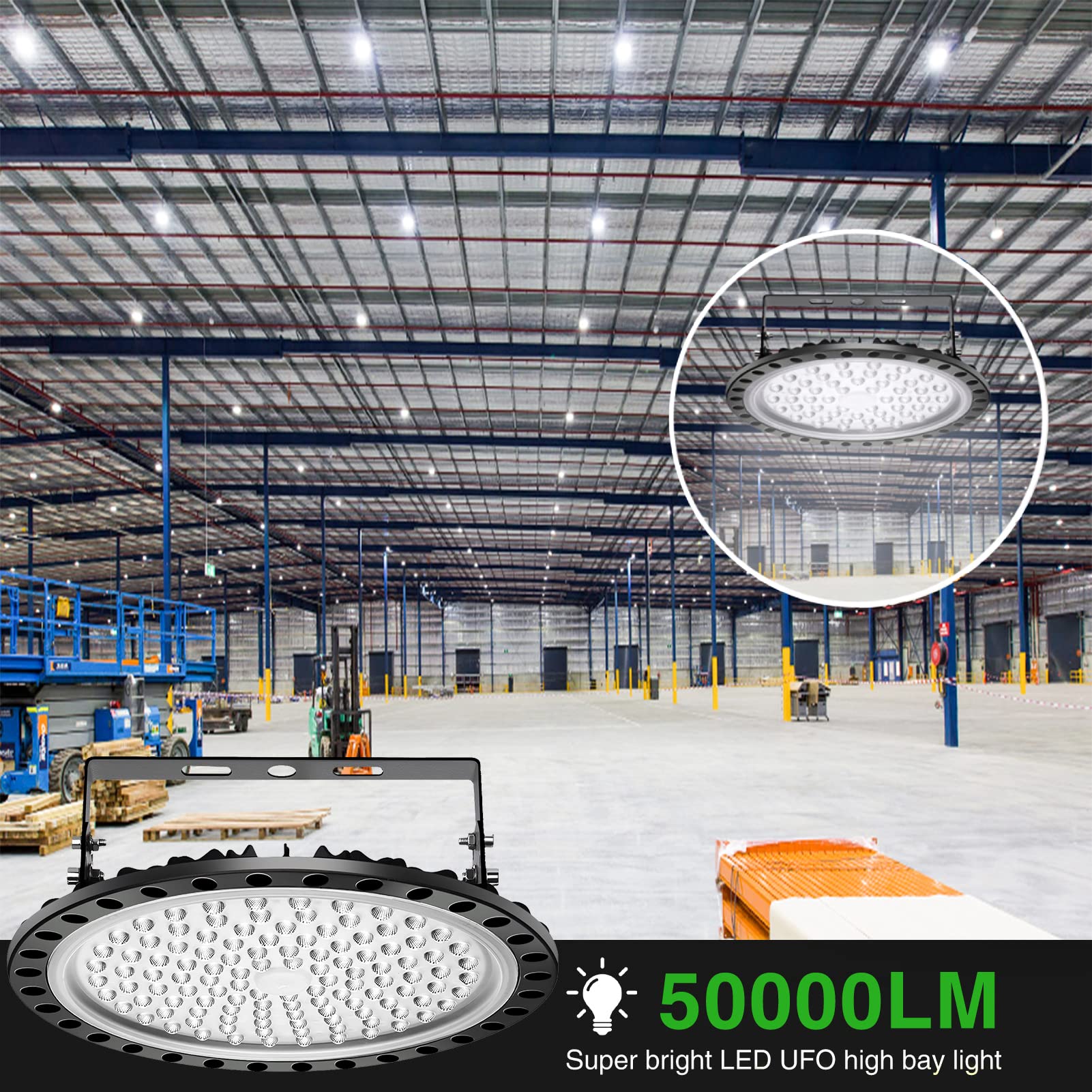 Viugreum High Bay LED Shop Lights 500W UFO LED High Bay Light 50 000LM 120V LED High Bay — view 8