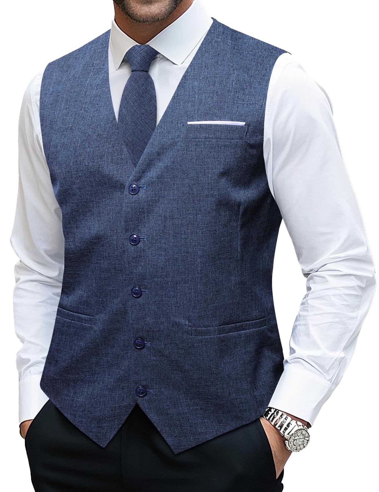 Men's Formal Suit Vest and Tie Set Business Waistcoat Solid Colors Wedding Slim Fit Western Tuxedo Vest V-Neck