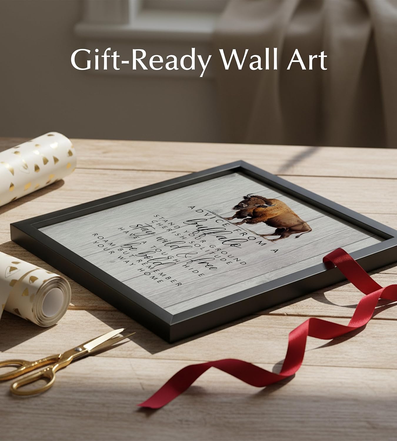 Advice From Buffalo - Inspirational Wall Art Print – Bison Wall Art Decor for Home, Office, Bedroom, Hallway, Classroom & School (Black Framed, 8 x 10 inches)