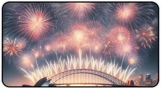 Fireworks Bursting Over Sydney Harbour Bridge - Premium Desk Mat