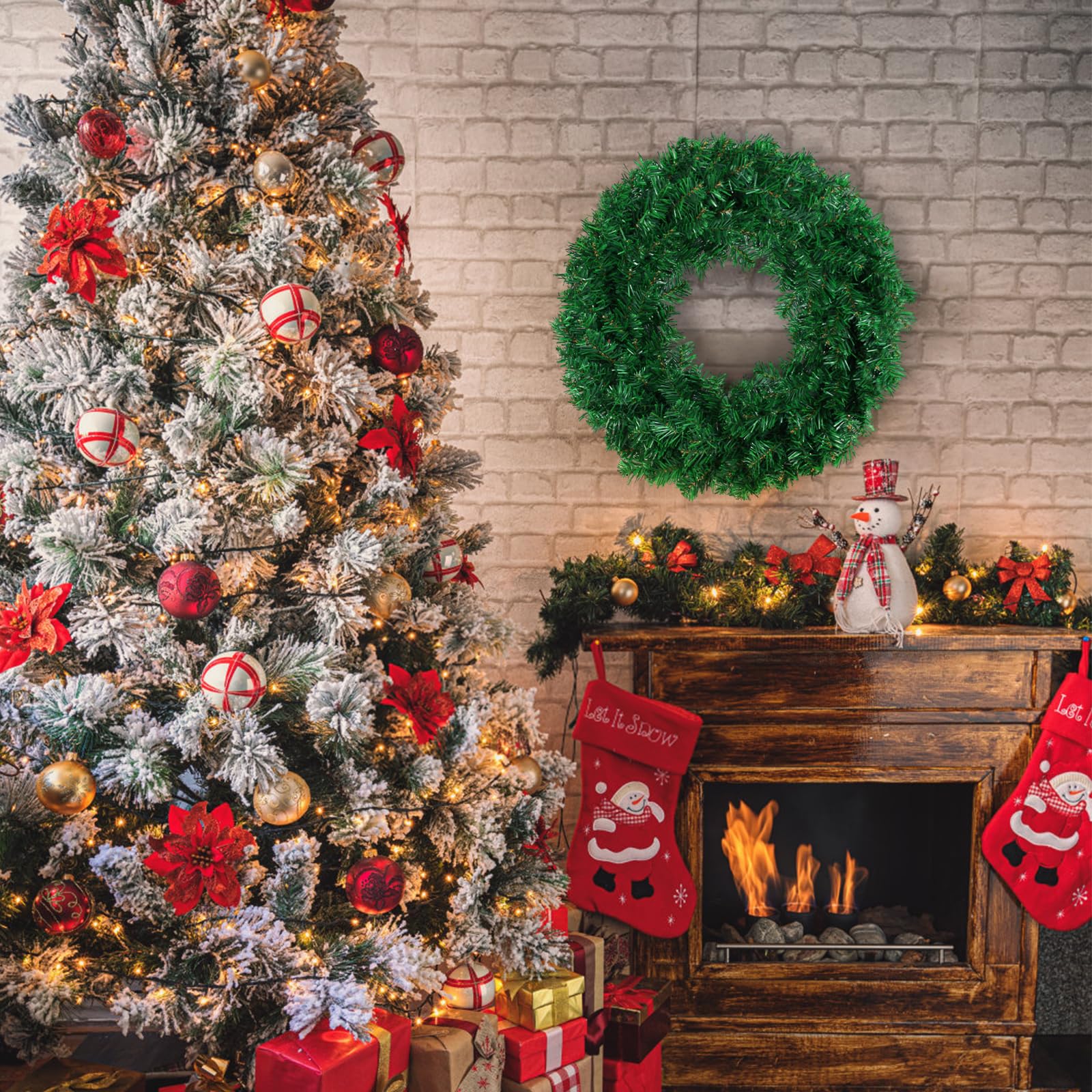 Couronne de Noël artificielle verte, couronne de pin de Noël de 40 cm, couronnes unies artificielles à faire soi-même, couronne de Noël canadienne, couronnes de vacances, décoration murale de porte d