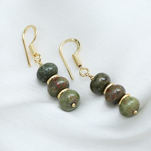 Miniatura 5 de Gempires Mother's Day Gift Unakite Rondelle Beads Earrings, Dangling Earrings, Crystal Earrings for Girls,14k Gold Plated Hook Earrings, Handmade