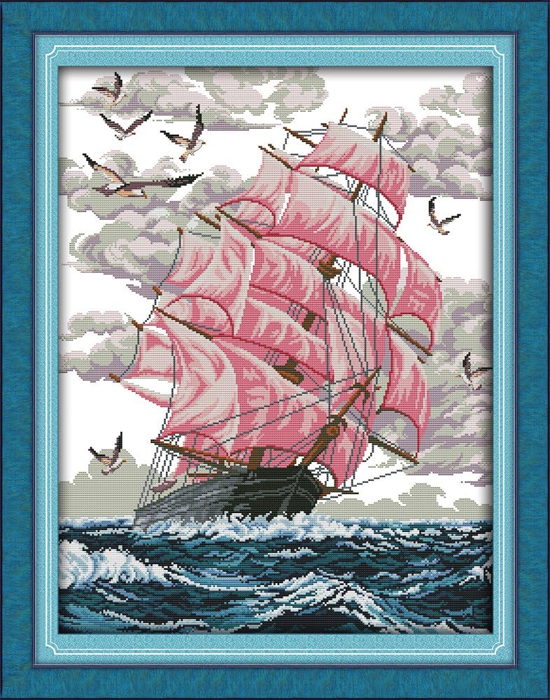 Cross Stitch Kits Pre-Printed Cross Stiching Stamped Cross Stitch Kit 14CT DIY Art Crafts for Beginners Sail Away