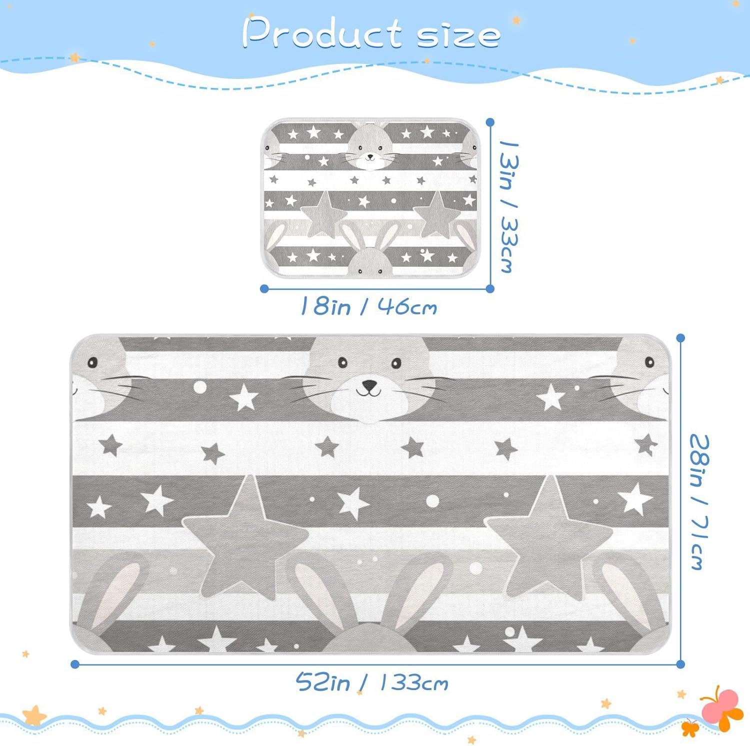 Cute Rabbit Cooling Baby Mattress Protector 28" x 52" Washable Pads for beds for Baby&Toddler
