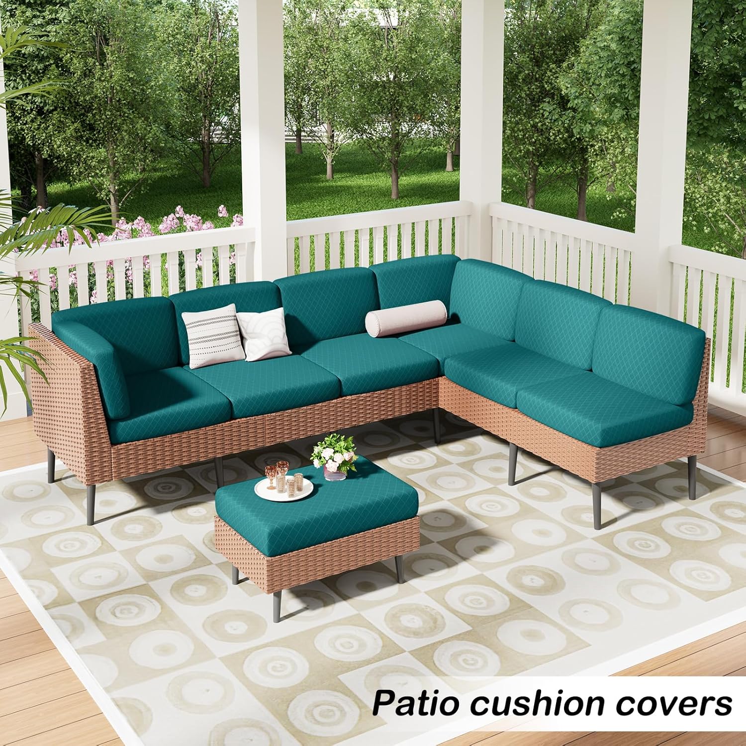 hyha Outdoor Couch Cushion Covers, Sectional Couch Sofa Covers Washable, Jacquard Diamond Lattice, Stretch Sofa Seat Cushion Cover for Indoor/Outdoor Patio Furniture (2 Pieces, Teal)