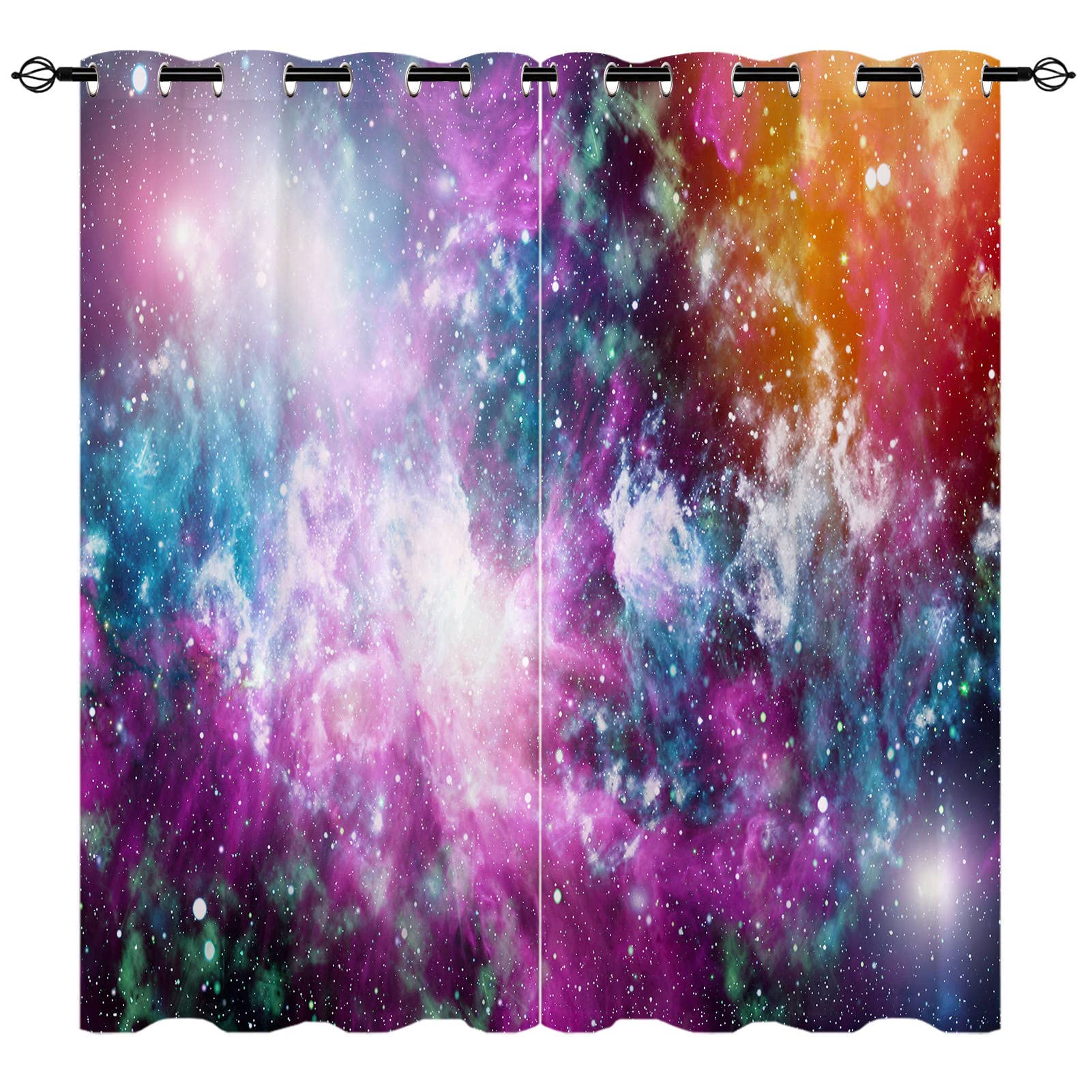 YUANZU Space Blackout Curtains - Kids Nebula Galaxy Universe Cosmic Sky Stars Print Pattern Eyelet Thermal Insulated & Room Darkening Window Drapes for Boys Girls Bedroom 2 Panels W168cm x D137cm โ image 1