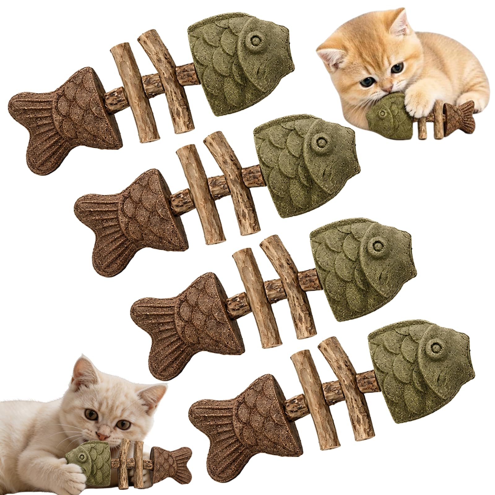 4 Pack Silvervine Cat Fish Bone Toys, Catnip Fish Chew Toys for Cats