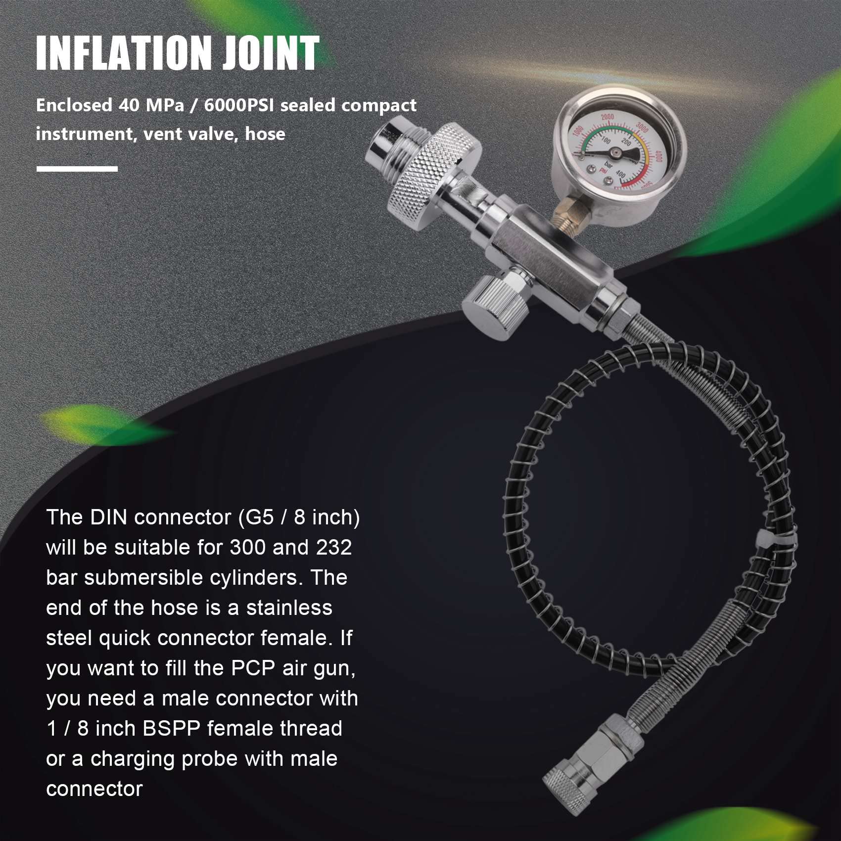 PCP - Adattatore per bombola a immersione con G5/8 DIN e 50 cm