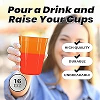 Vista 9 de PartyPrints Paquete de 100 vasos de plástico en blanco reutilizables de 16 onzas, vasos de estadio a granel, sin BPA, aptos para lavavajillas, vasos