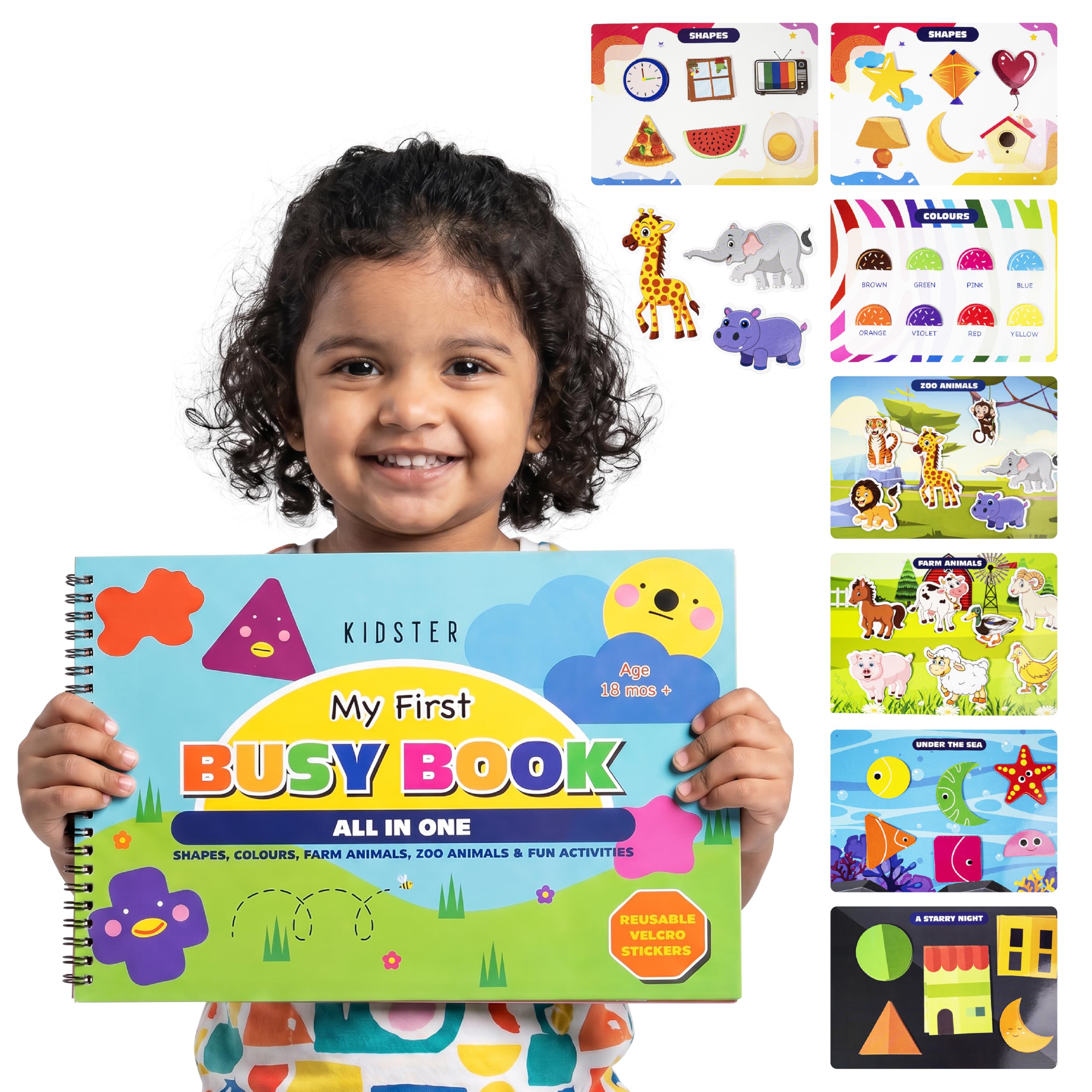 Kidster My First Busy Book – Velcro Activity Book & Busy Binder for Toddlers (18 Months – 5 Years) | 16 Pages, 7 Core Activities + Multiple Ways to Play | 44 Velcro Pieces | Shapes, Colours & Animals-image-15