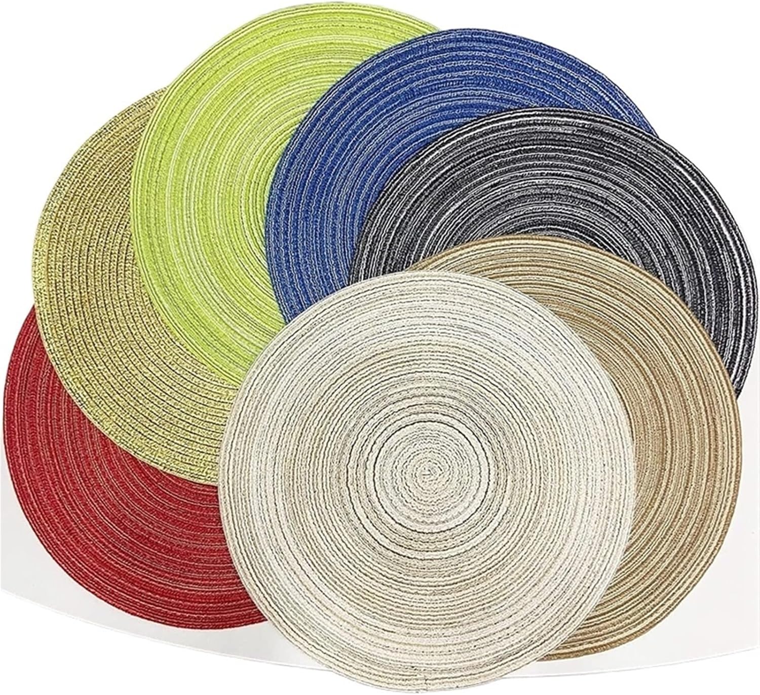 Red Woven Braided Round Placemat Coaster Set Dining Table Mats for Family Dinners Holiday Kitchen Table Mats(WP Black and Grey,12 Sets)