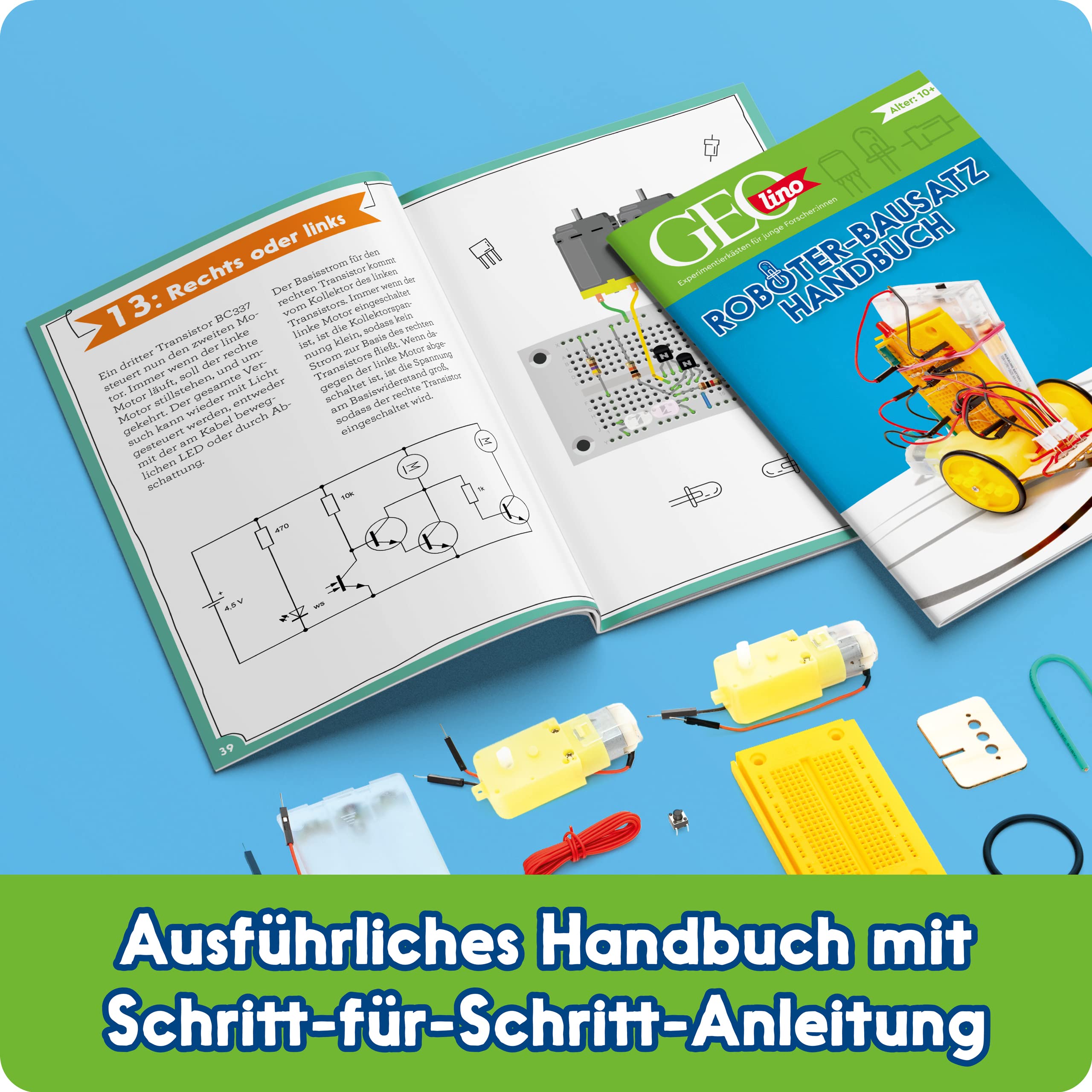 Franzis GEOlino 67158 - Kit da Costruzione Robot con Manuale con Istruzioni Dettagliate (Lingua Italiana Non Garantita), Senza Saldatura, per Bambini dai 10 Anni in su