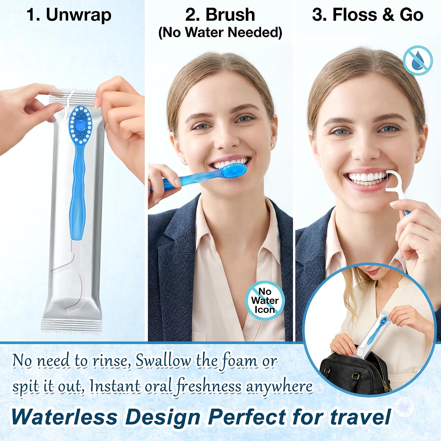 40 Pack 5-in-1 Disposable Toothbrushes with Toothpaste, Travel Toothbrush Set with Floss, Pick & Tongue Scraper, Individually Wrapped Mini Toothbrush for Adults, Work Camping - Mixed Flavor