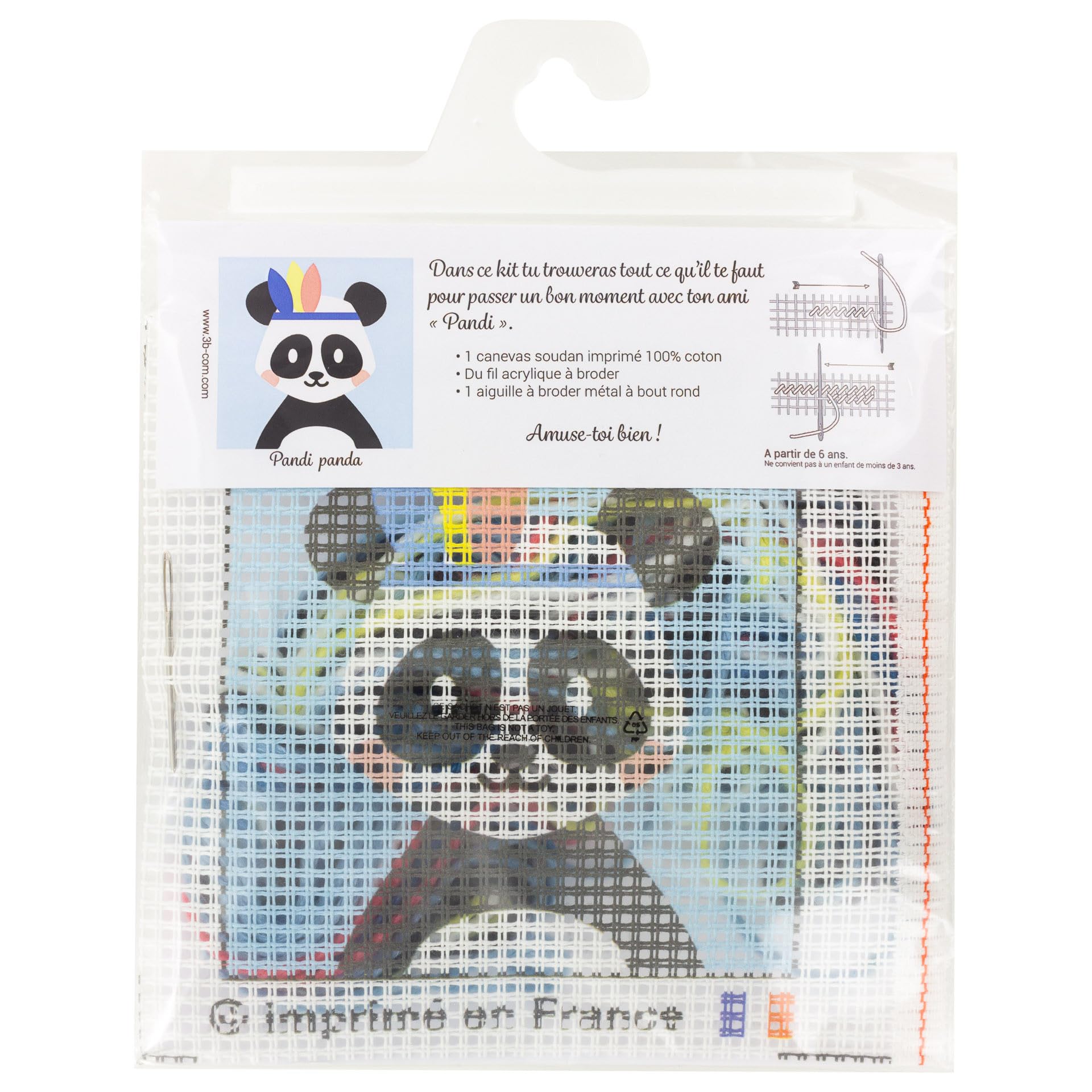 Ki canevas panda - 15x15 cm - Coffrets Créatifs pour enfant