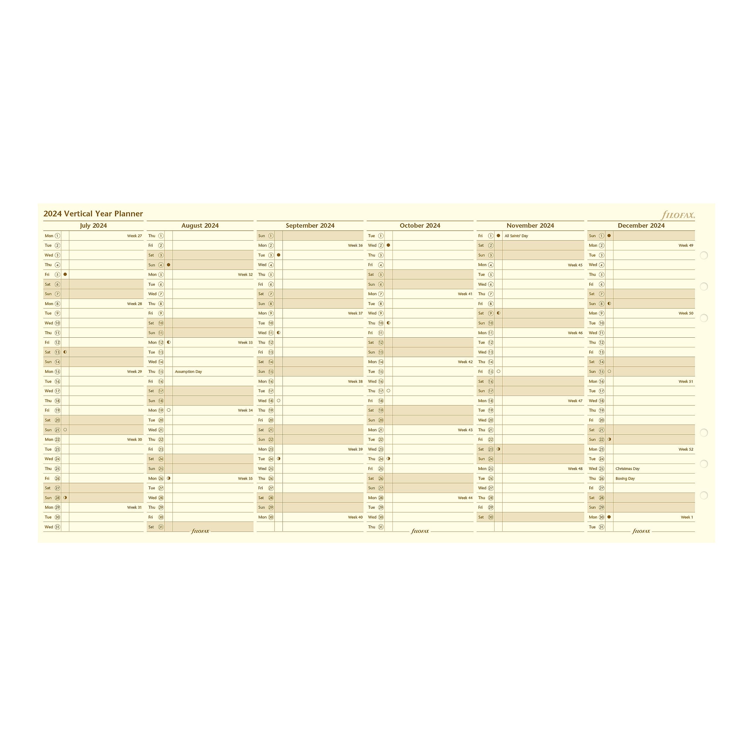 Amazon.com: Filofax 日曆日記筆芯,A5 尺寸,垂直年計畫,棉奶油紙,英文,2024 (C68508-24) : 辦公用品