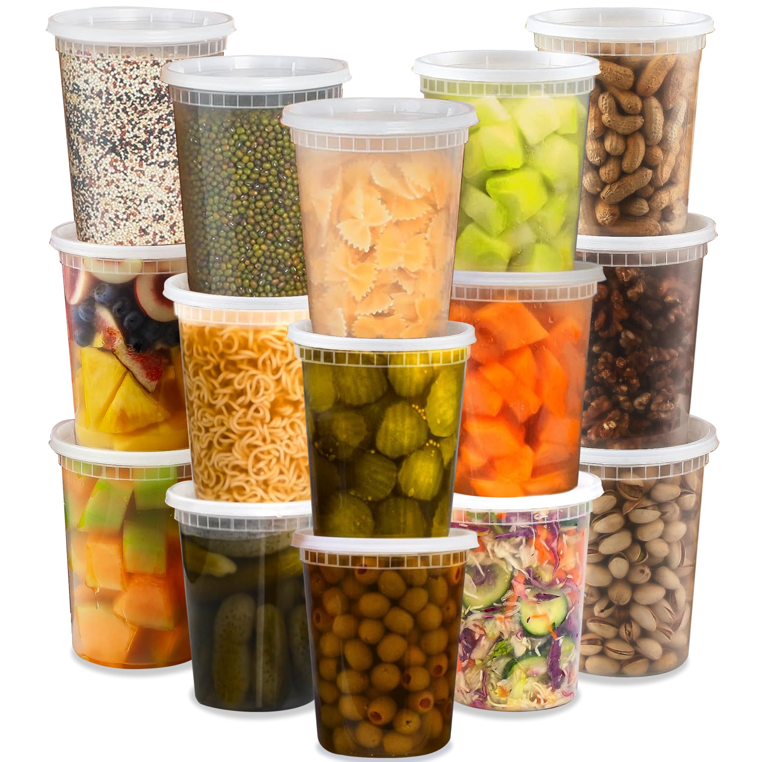 TashiBox 24 Sets 32 oz Plastic Deli Containers with Lids - Clear Airtight Food Storage & Meal Prep Containers, BPA Free, Stackable, Leakproof, Microwave & Freezer Safe
