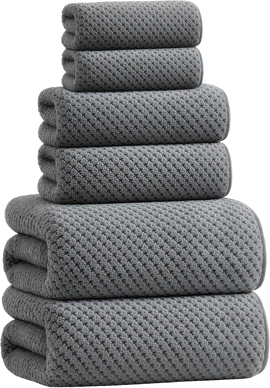 6-Piece Microfiber Bath Towels Set - 2 Hand Towels, 2 Bath Turbans, 2 Bath Towels ,Super Absorbent, Quick Dry, No Fading and No Lint, Luxury Towel Set for Bathroom, Spa, Gym, Travel - Grey