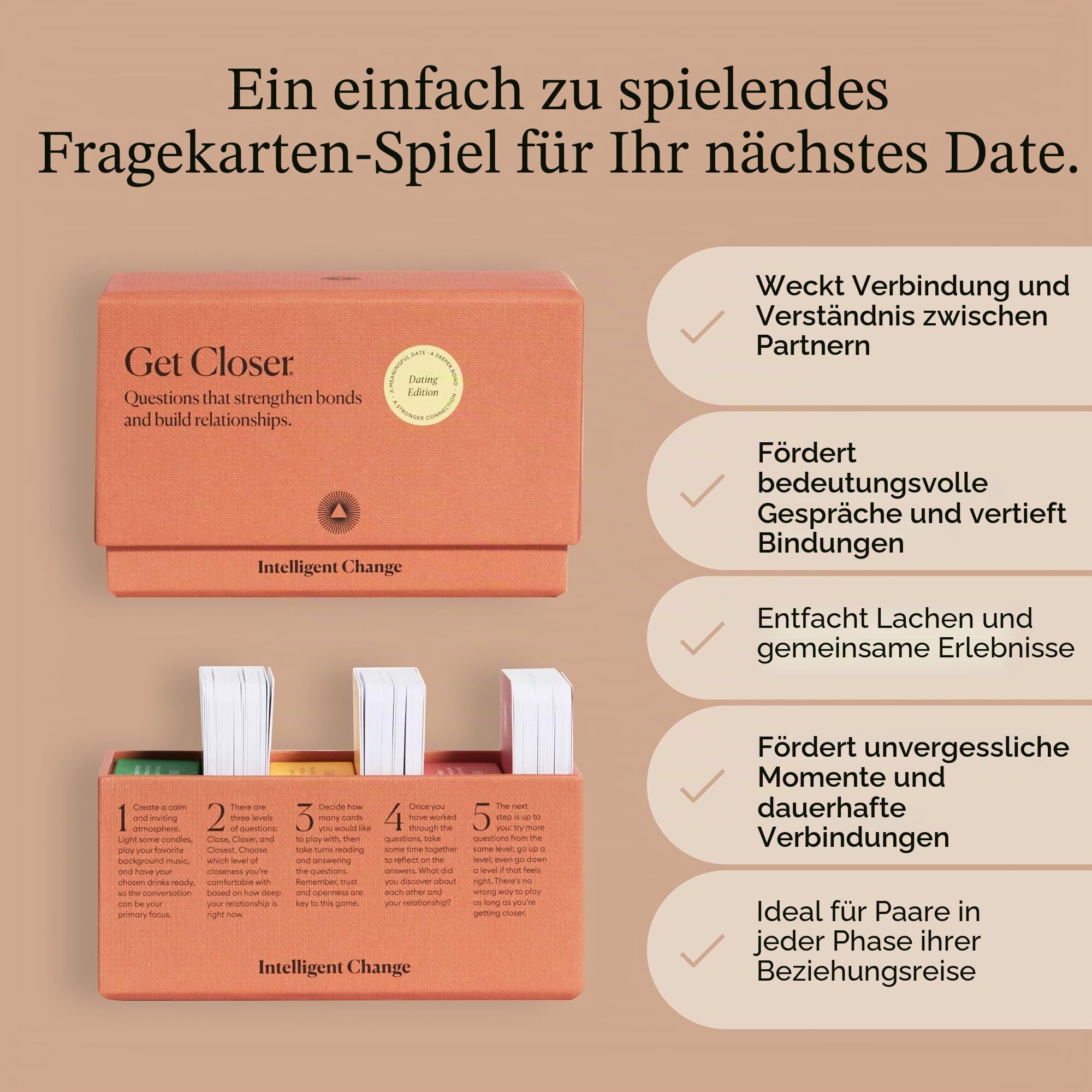 Intelligent Change Get Closer Dating Edition Gesprächskarten, Gesprächsstarter, Frage-und-Antwort-Spiel, lustiges Kartenspiel für Dating-Paare, Date-Night-Aktivitäten (Dating Edition)
