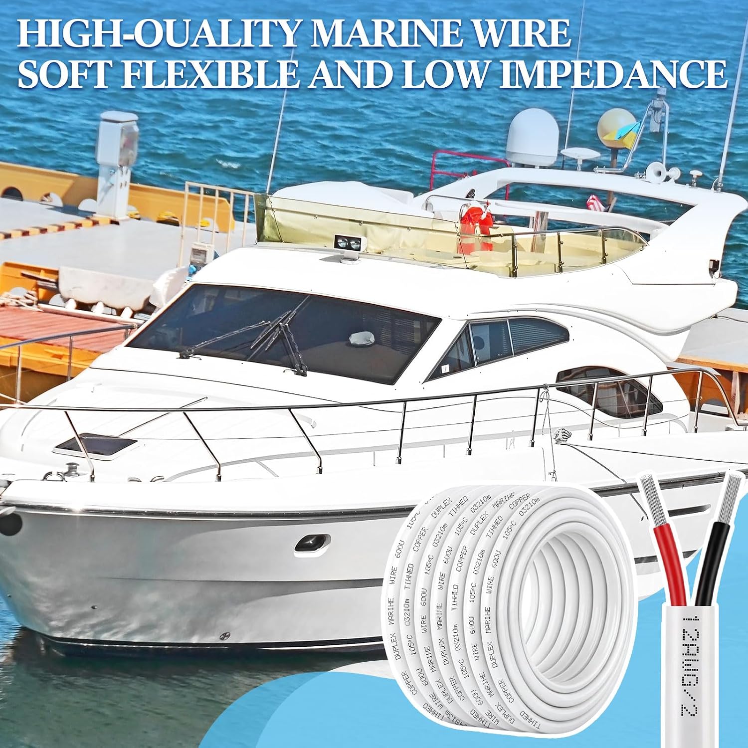 Tallew 12 Gauge Marine Wire 12 AWG Duplex Marine Grade Cable with 20 Ring Copper Wire Lugs and 20 Heat Shrink Tubing Tinned Copper Boat Cable for Boat, Automotive, Rv, Solar 30ft