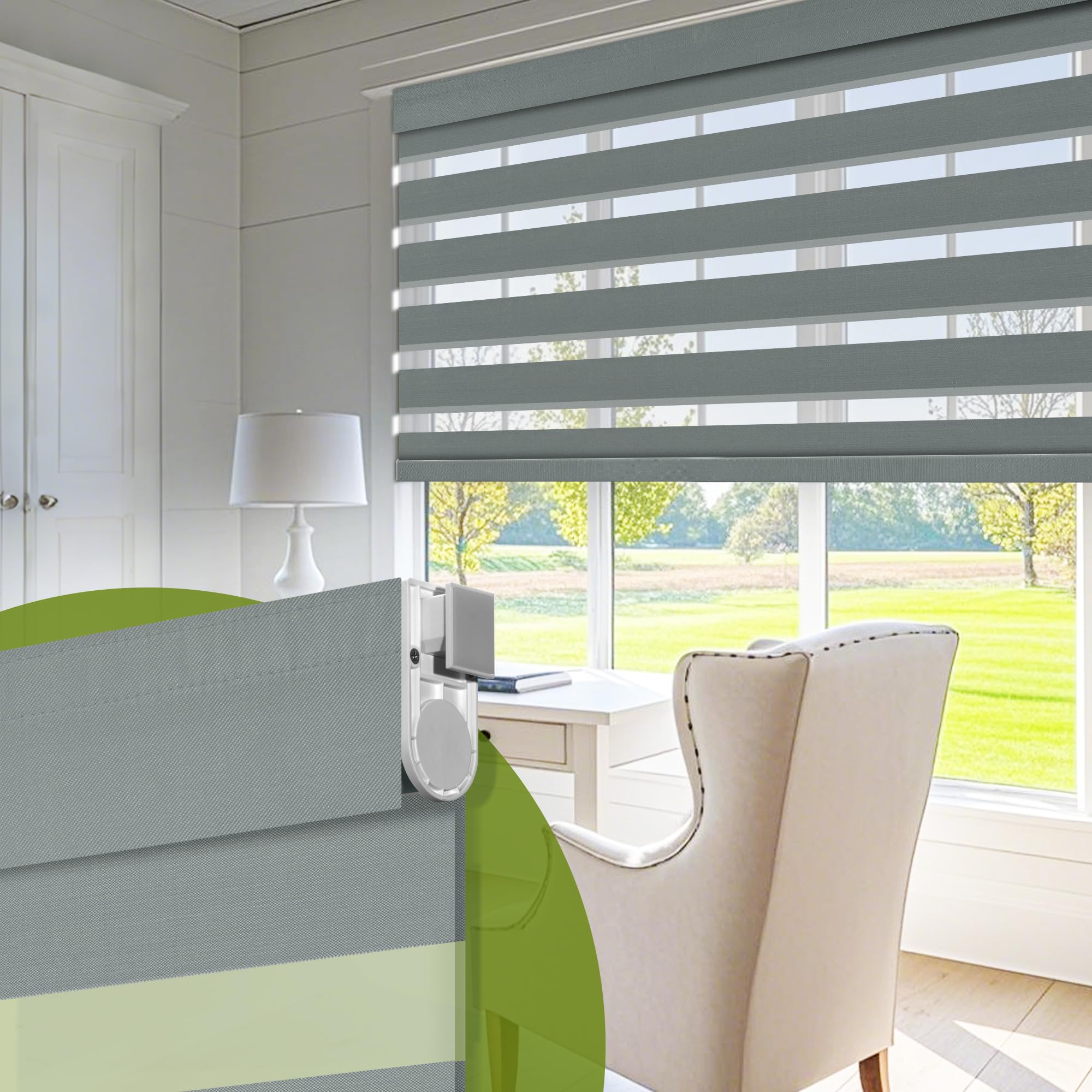 MoDanCeQ No Drill No Tools Cordless Dual Layer Zebra Blinds, Blackout Zebra Shades for Indoor Windows, Easy to Install Solid Color Fabric Venetian