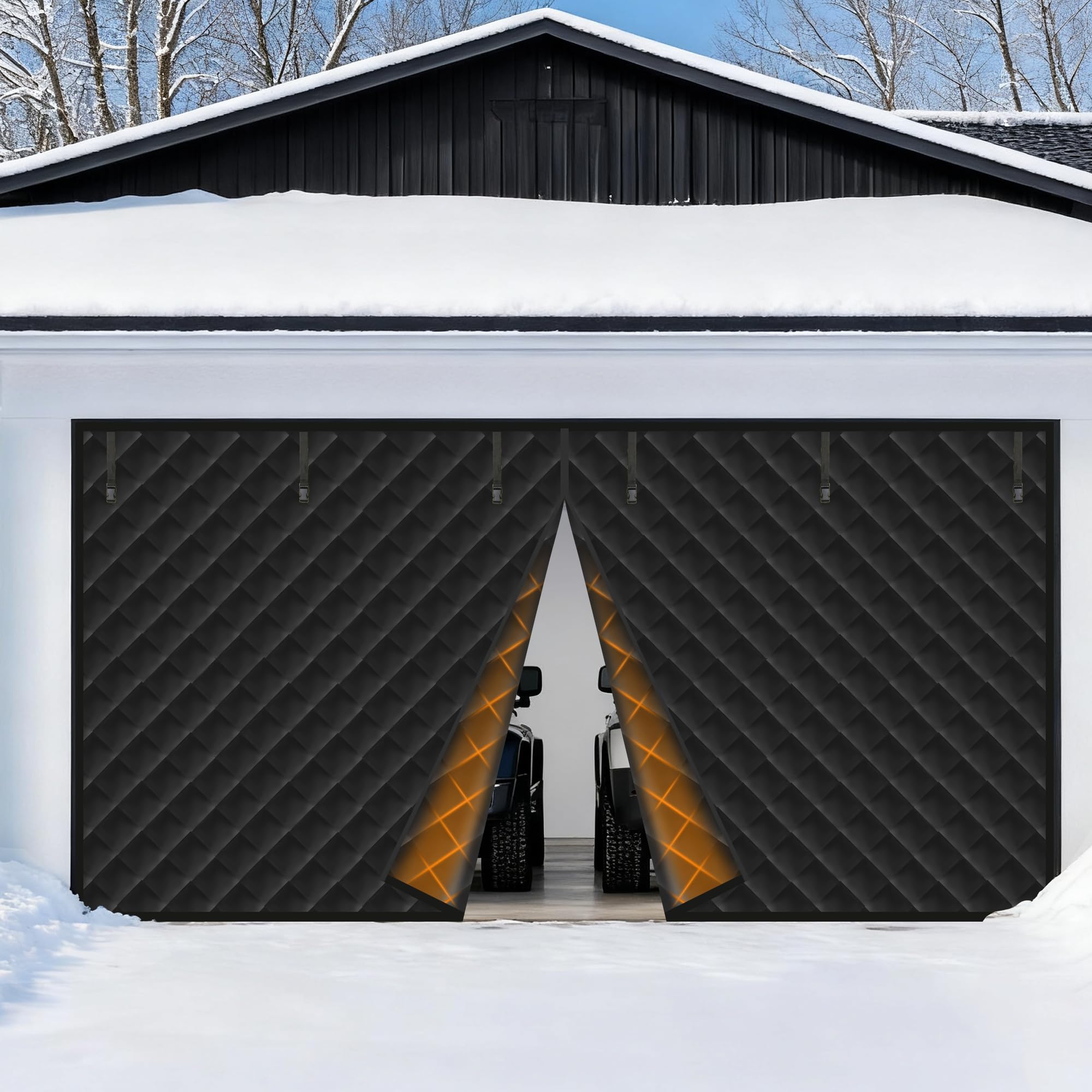 Magnetic Garage Door Insulation Curtain 16x7 FT, Waterproof Oxford