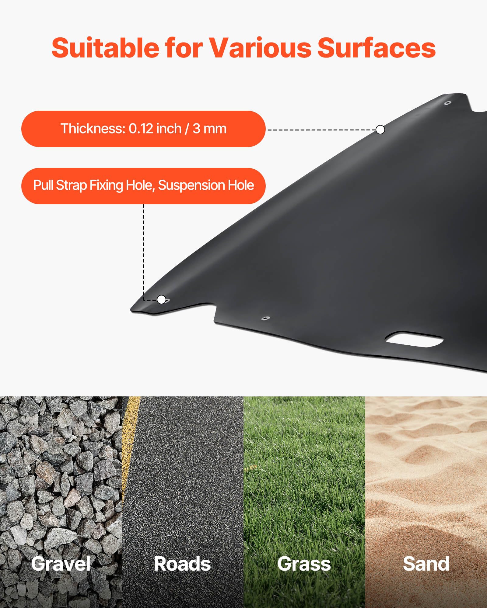 VEVOR Traîneau à Cerfs, 230x117,5 cm, Traîneau de Chasse Utilitaire PEHD, Charge 680 kg, Traction Manuelle, Remorquage Compatible VTT UTV Tracteur, Tapis Transporteur pour Jardin, Pêche Glace, Bois