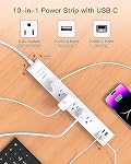 2 Pack Power Bar - Surge Protector with 6 Outlets 4 USB Charging Ports, 5Ft Braided Extension Cord, Flat Plug, Overload Protection, Wall Mount for Home Office