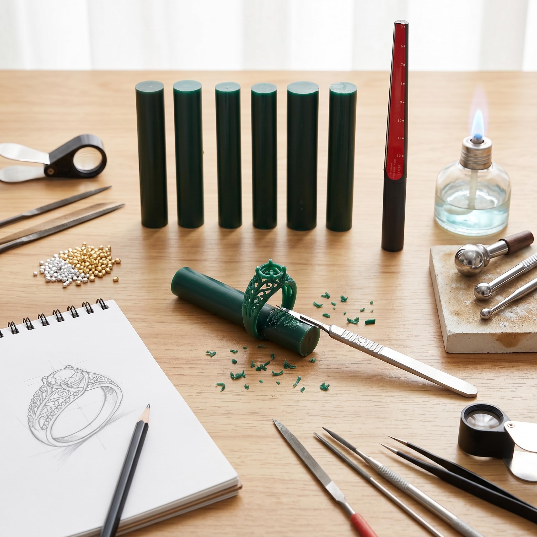 Kit de Fabricación de Anillos de Cera, 6 Tamaños, con Cortador y Tubos para Tallar, Material de Primera Calidad para Joyería y Manualidades