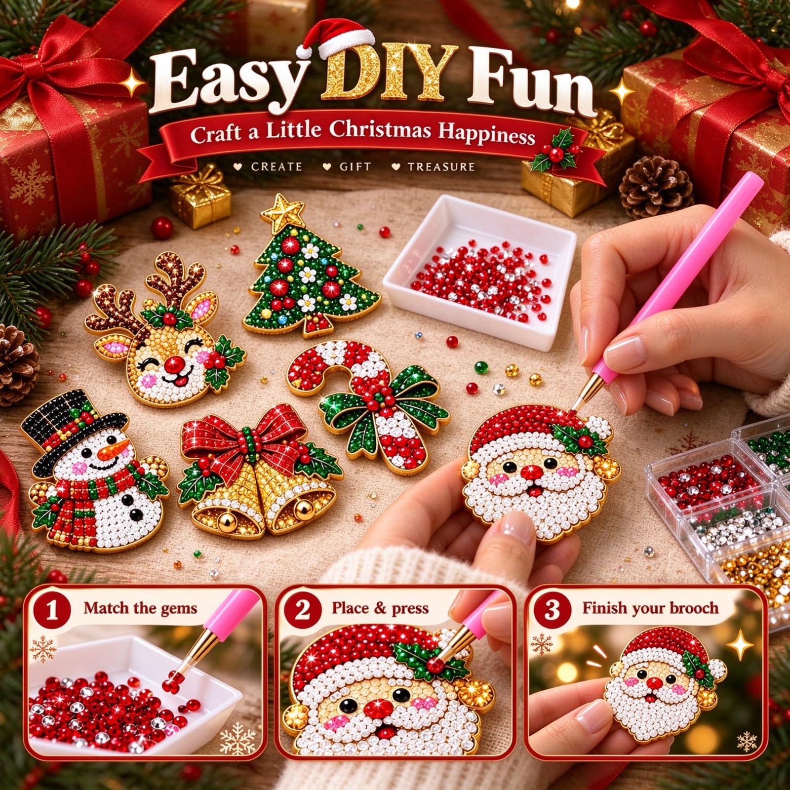 DIY-Weihnachts-Diamant-Broschen-Set mit 6 Motiven