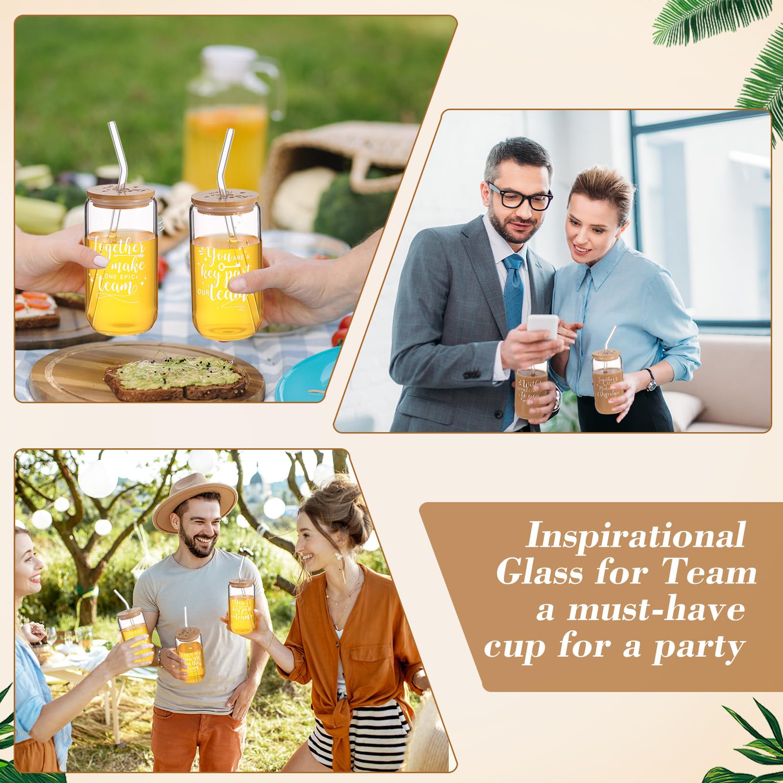 Tioncy Lot de 12 verres à bière en forme de canette de 473,6 g avec couvercles en bambou, pailles, brosses, verres à boire pour homme et femme