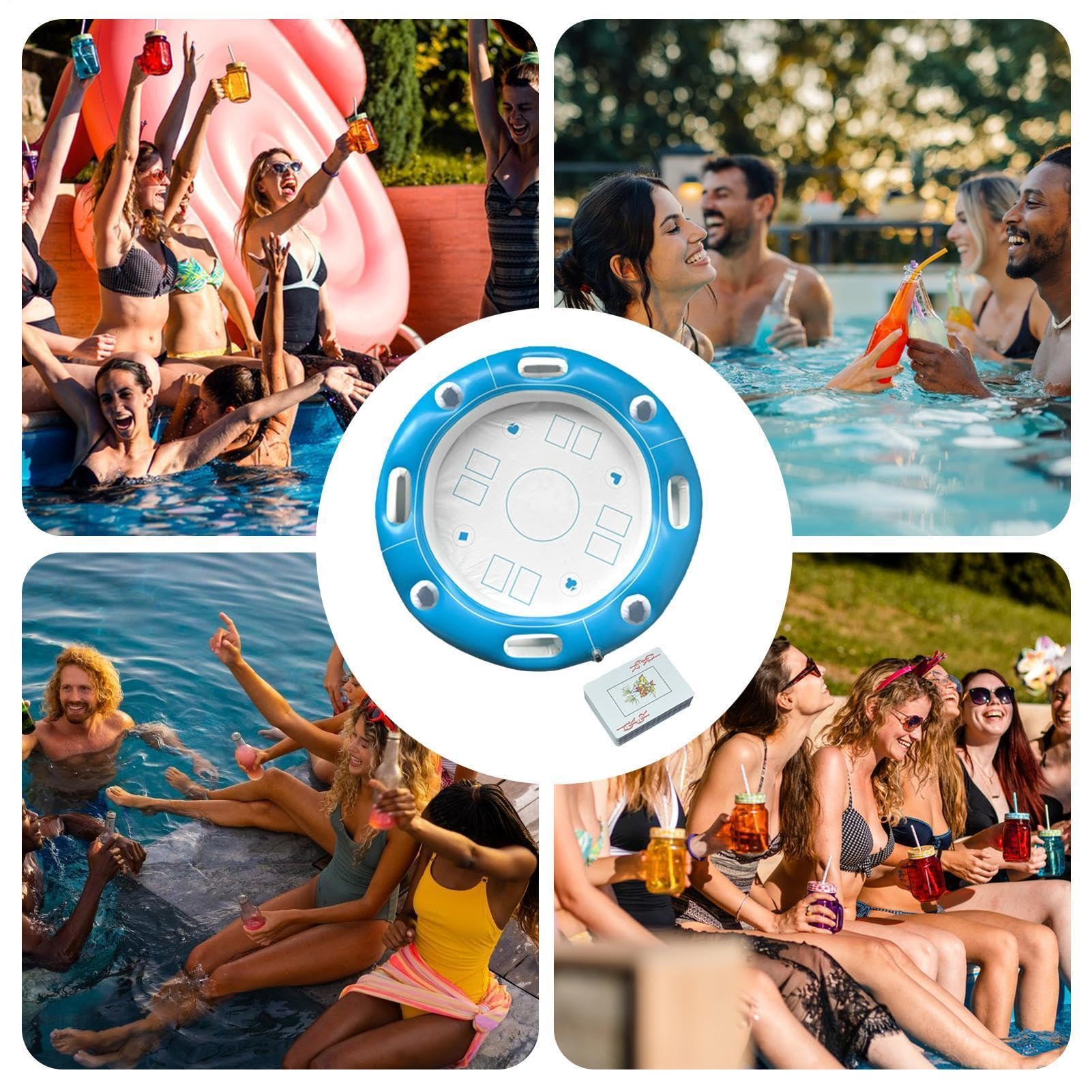 Tavolo galleggiante per piscina gonfiabile con portabicchieri | Tavolo da gioco di carte per piscina, estate, donne, famiglia, adulti, uomini, parco acquatico, hotel in spiaggia