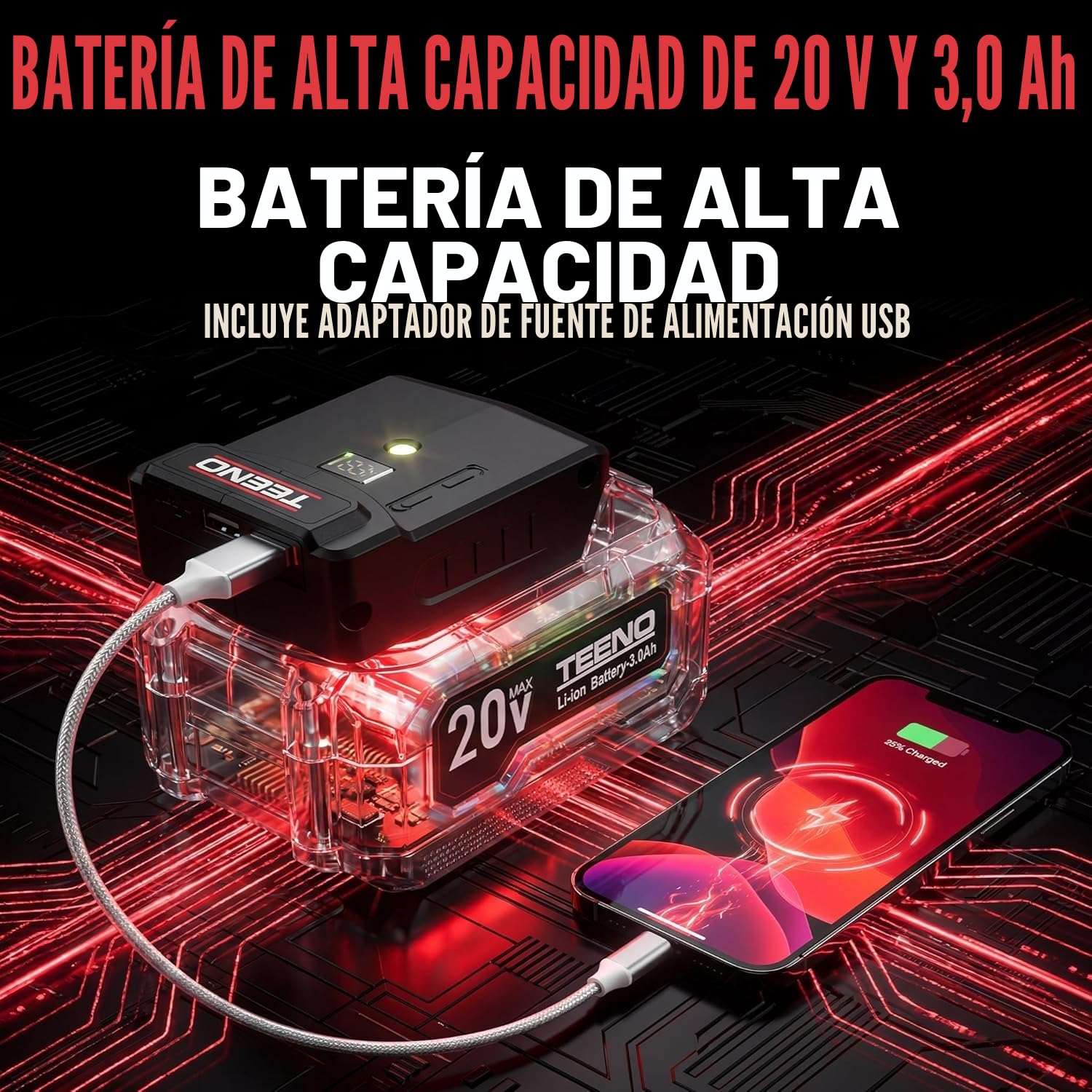 TEENO Kit de Herramientas Eléctricas de 20 V, Herramienta Inalámbrica 8 en 1 con Estuche, Taladro, Sierra de Sable, Sierra de Cadena, Llave de Impacto, Herramienta Oscilante (8-IN-1)