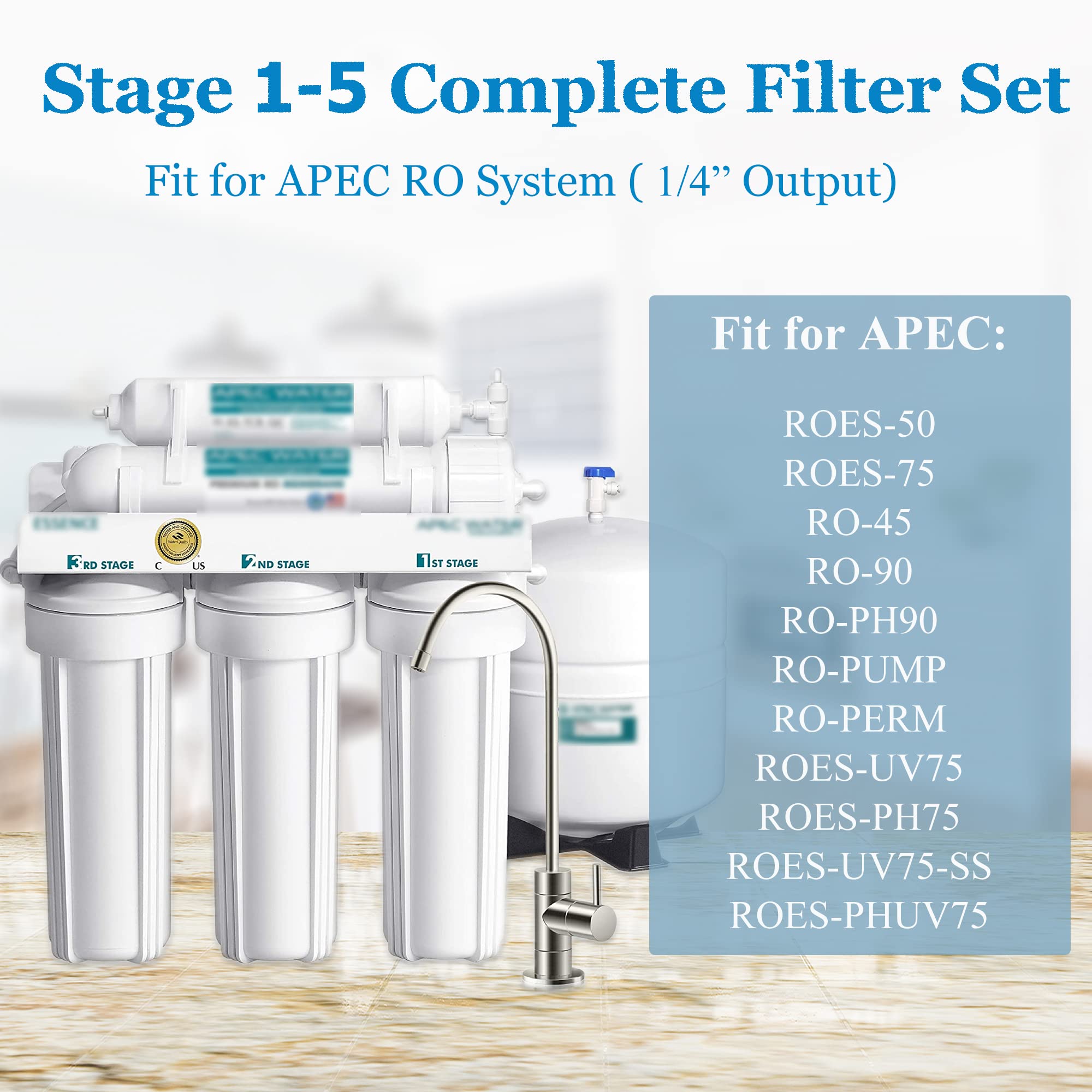 1-5-stopniowy zestaw filtrów do wody 100 GPD RO zamiennik pasuje do systemu odwróconej osmozy APEC (wyjście 1/10.2 cm)