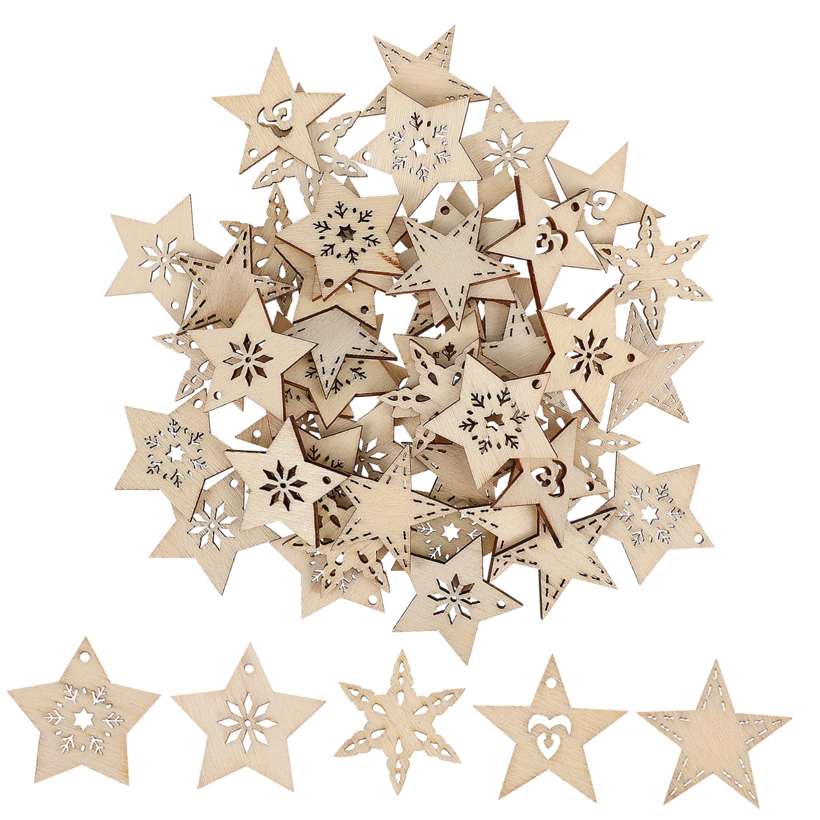 Lurrose 100pezzi Decorazioni Natalizie Legno Forma Di Pentagramma Ciondoli Per Fai Da Te e Abbellimenti Per Decorazioni Natalizie e Artigianato Di Casa