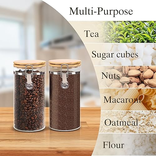 Miniatura 5 de Juego de tarros de almacenamiento de vidrio elegantes con tapas herméticas de bambú, perfecto para la organización de la cocina, harina, arroz,