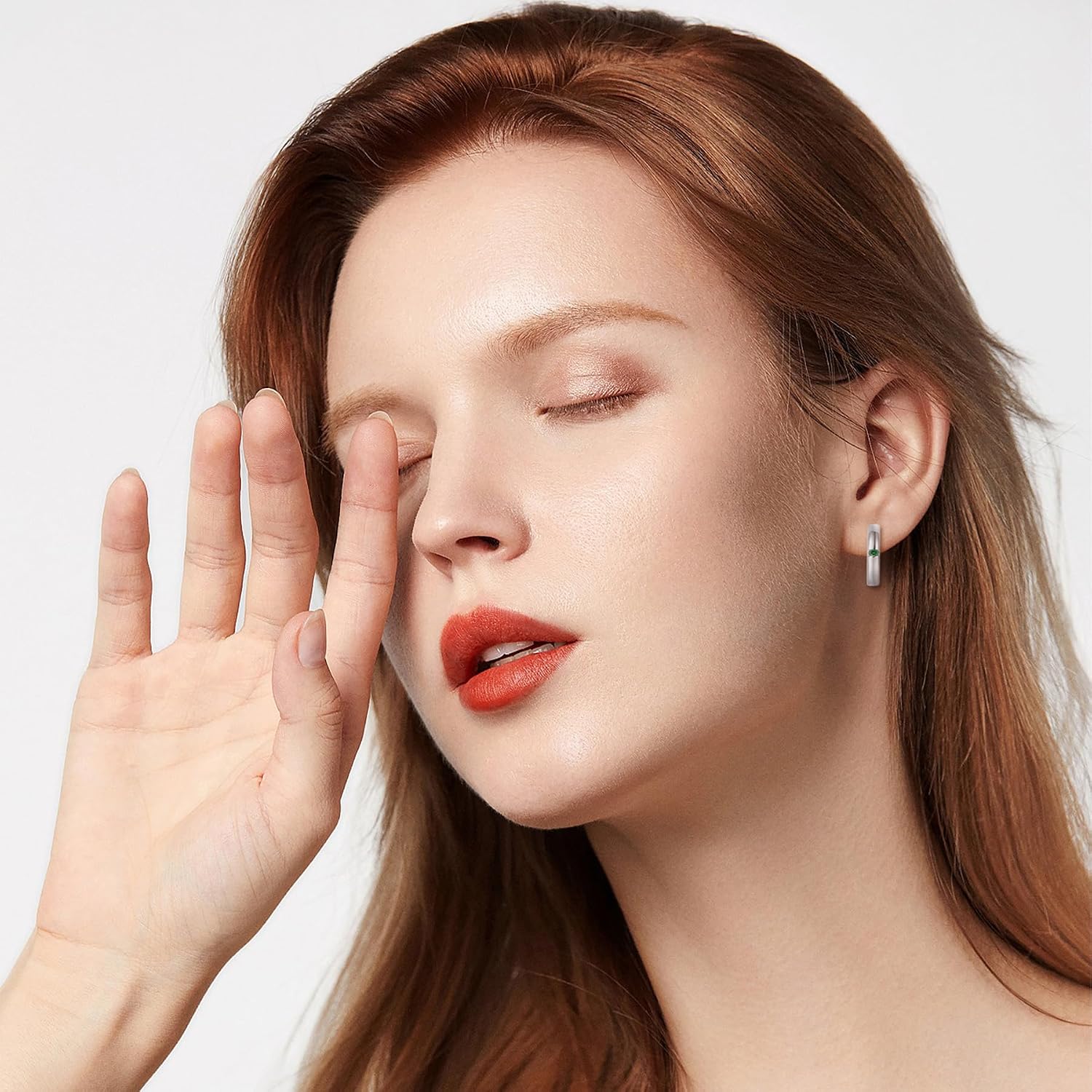 Hoop Earrings for Women 925 Sterling Silver Solitaire Huggie Earrings Polished Birthstone Jewelry for Women