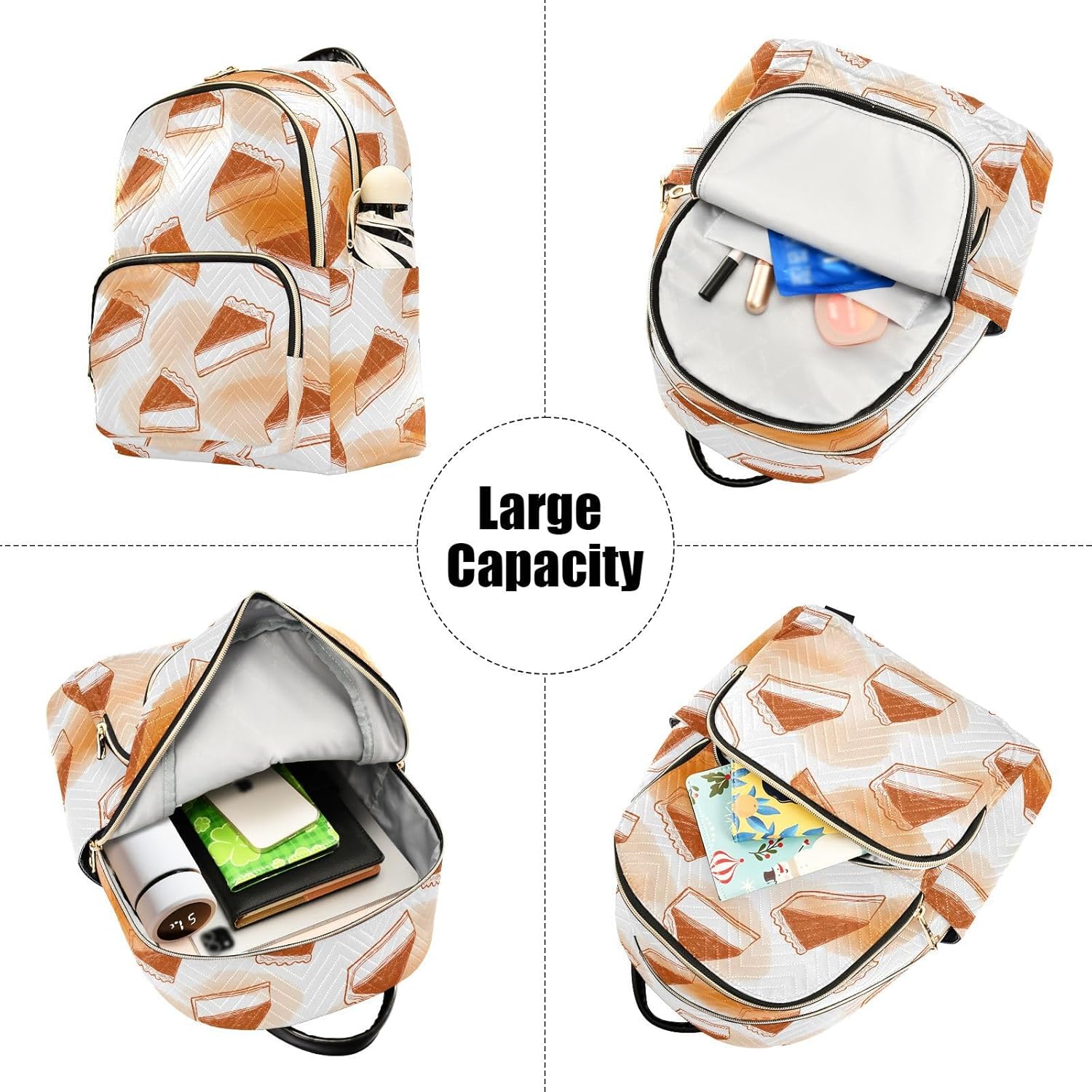 Caramel Pumpkin Pie Pattern Backpack Purse for Women Shoulder Bag Fashion Daypack Ladies Handbag Lightweight Travel Bag Rucksack