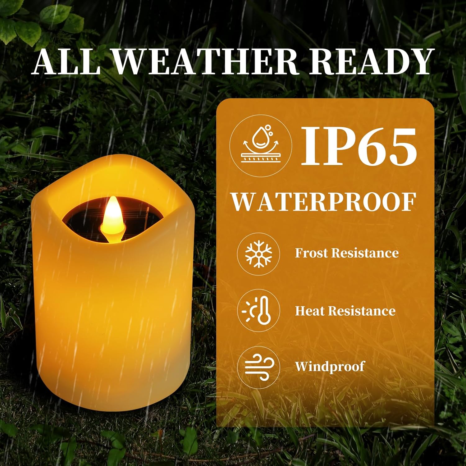 Solar Flameless Pillar Candles Outdoor 4 Pack, 3"x4" Rechargeable Solar Powered Lights, IP65 Waterproof Dusk to Dawn Sensor Solar Candles for Backyard, Garden, Patio, Porch, Pathway, Table Centerpiece - Image 6