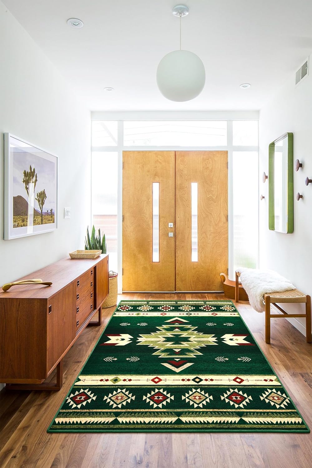 Western Rugs for Living Room Bedroom Non Slip, Aesthetic Home Decor for Dining Table Kitchen Porch Nursery, Washable Throw Rugs with Rubber Backing, 3ft x 5ft, Green