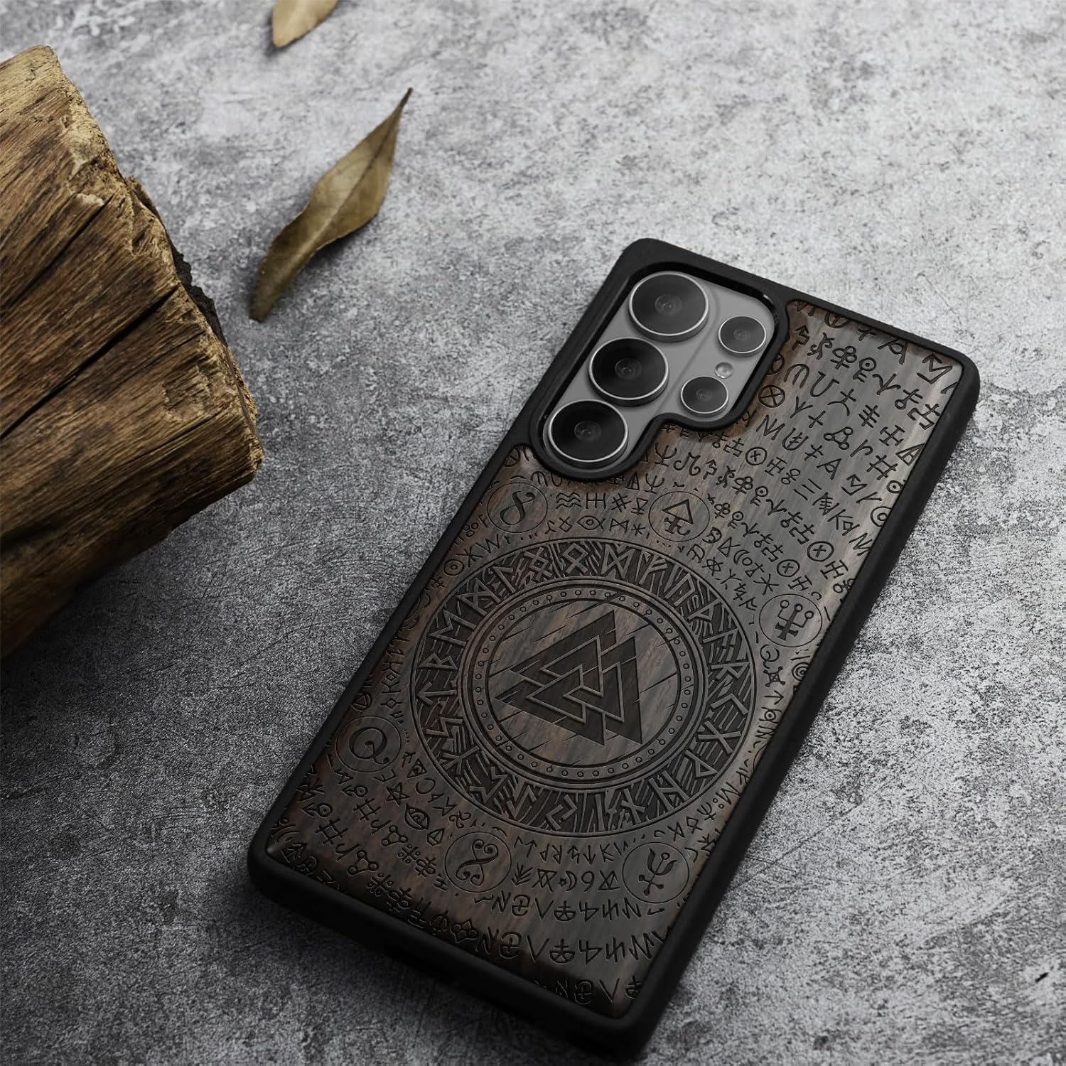 Carveit Magnetic Wooden Case for Samsung Galaxy S26 Ultra Case 2026, TPU Shockproof Cover & Wood Artisan Engraved, Compatible with MagSafe Wireless Chargers (Ancient Wisdom in Viking Design) Blackwood