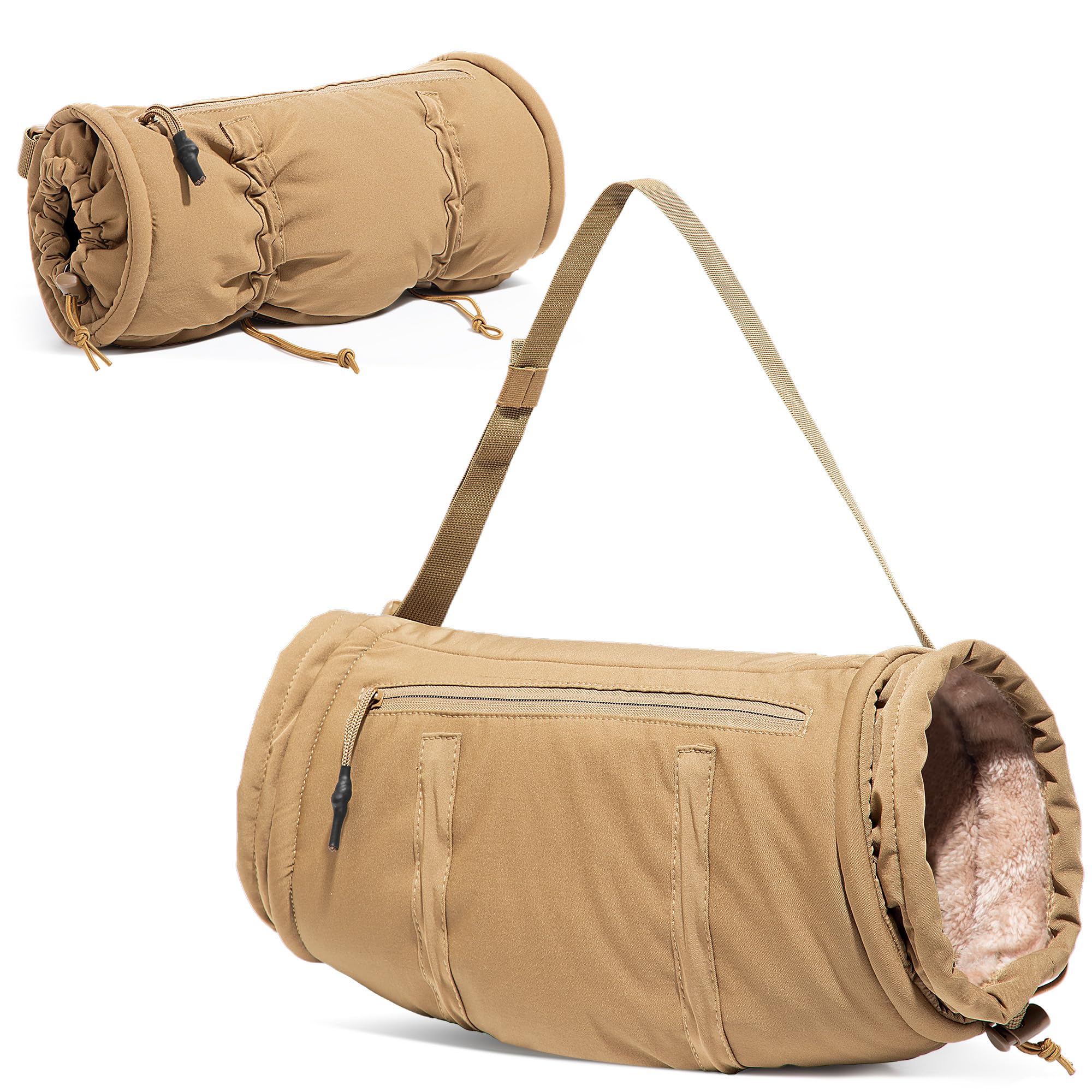 Hand Warmer Pouch with Silent Material, Drawstring Tighteners and Adjustable Strap, Hand Muff for Hunting, Golf, Football Winter Outdoor Activities, Khaki-image-20